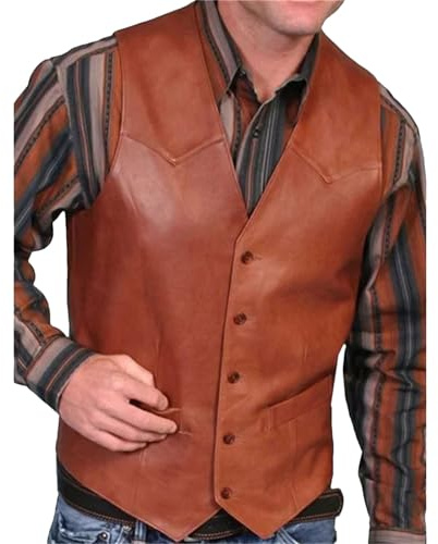 Gilet de moto en cuir vintage sans manches pour homme, marron, M