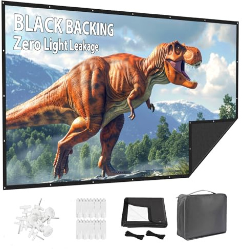 VOOPVOR 120 Inch Projector Screen with Black Backing & Portable Carry Bag | 120-inch Opaque projector screen with black backing, reduces light leak, and portable carry bag design for indoor & outdoor