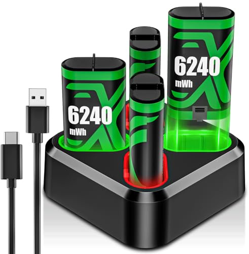ZRZLMVP Xbox Controller Battery Pack - 4x6240mWh Batteries Rechargeable Battery Pack, Upgraded Fast Xbox Accessories for Xbox One/Xbox One S/Xbox One X/Xbox One Elite/Xbox Series X/S (4 Pack)