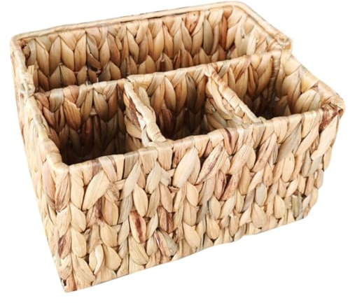 VILLFUL Cesto Porta Posate Scomparti Intrecciato in Giacinto D'acqua Organizer Robusto e Delicato per Coltelli, Forchette e Cucchiai, per Cucina e Casa