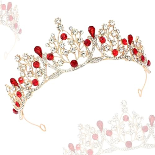 Braut Krone Kopfschmuck,Hochzeit Kopfbedeckungen, Hochzeit Braut Kristall Tiara, 18-jährige Prinzessin wählt Hochzeitskrone,Proms, Geburtstagsfeier, Weihnachten, rot