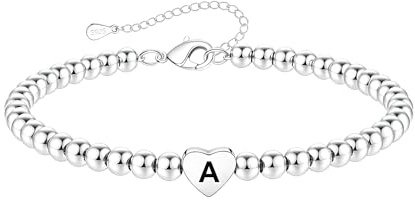 DORANA Sterling Silver Initial Bracelet for Women Letter A-Z Heart Bracelets Non Tarnish Christmas Birthday Gifts for Girls Mother Daughter Sister Friends Jewellery
