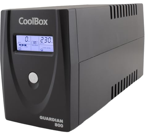 CoolBox GUARDIAN 3 SAI 800VA Sistema de Alimentación Ininterrumpida UPS 800A/480W con Pantalla LCD, 8 Minutos de Autonomía, 2 Tomas Schuko 1 Puerto USB, 2 Puertos RJ-45 (In & out), Software de Control