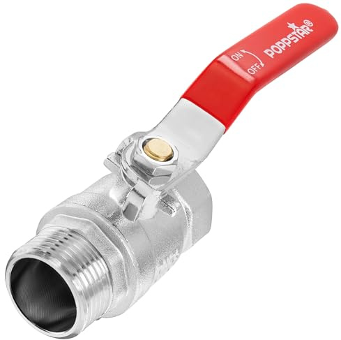Poppstar Kugelhahn 1 Zoll (IG 30,29mm / AG 33,24mm, DN25), voller Durchgang, Hebelgriff, Messing