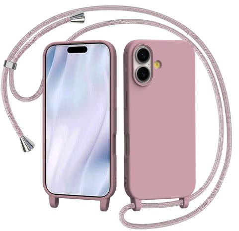 AOMYKE Handyhülle für iPhone 17 Hülle mit Band, Handyband iPhone 17 Hülle zum Umhängen Schutzhülle mit Kette Kordel Weich TPU Liquid Silikon Case, Pink
