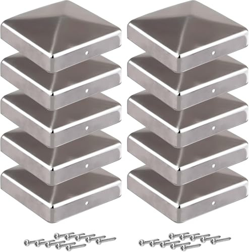 Tapas para postes de madera, 120 x 120 mm, 10 unidades, de metal, forma piramidal, para postes de madera, con tornillos