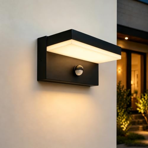 EBION LED Außenlampe mit Bewegungsmelder,IP65 Wandleuchte Aussen 12W 3000K | Moderne Wandlampe aus Aluminium für Innen und Außen, Aussenlampe Wand für Haustür, Garten, Veranda, Warmweiß, Schwarz