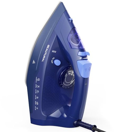 BEAUTURAL Steam Iron, Ceramic Coated Soleplate, Anti-Drip & Anti-Calcium | 2600W, 350ML Water Tank, Easy Temperature Control, 3-Way Auto-Off, Self-Cleaning, Dark Blue