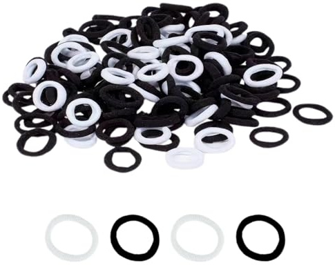 300 Stück Baby Haargummis, Süße elastische Zopfhalter 20mm für Mädchen, Kinder, Babys, Kleinkinder (Schwarz, Weiß)