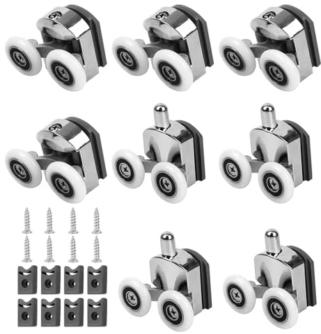 Xelmorant 8 Pcs Curved Shower Door Rollers 23mm Wheels Anti-Collision Block & Screws - Double Wheel Replacement Parts, Easy to Move & Low Noise