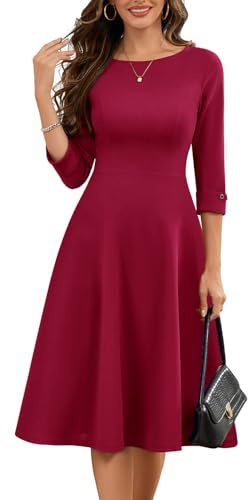 HomRain Cocktail Party Dresses for Women Wedding Guest Fit and Flare 3/4 Sleeve Graduation Midi Dresses for Teens