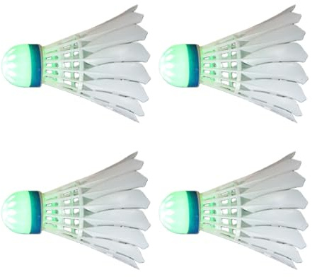 kwoifioy 4 Stück Fluoreszierende LED Badminton Federbälle Winddicht Beleuchtete Bälle Für Nachttraining Freien Einfach Zu Bedienende Leichte LED Trainings Federbälle