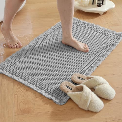 YSTELLAA Badewannenmatte 50x80cm, Antirutschmatte Badewanne Schnelltrocknend, Duschvorleger Extra Flauschig, Waschbar Badezimmerteppich, Für Badezimmer Wohnzimmer, Hellgrau