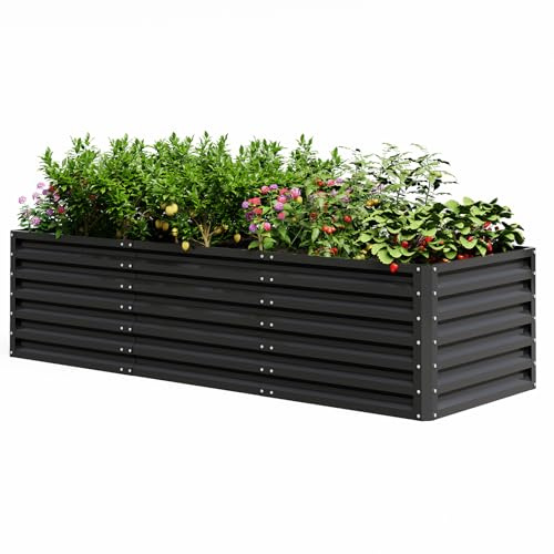 UDPATIO Carré Potager surélevé en Métal 240x60x90cm - Jardinieres Extérieur pour Légumes, Fleurs et Herbes - 1296L pour Jardin et Balcon (Noir)