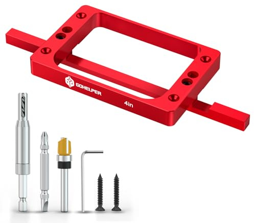 4 Fixed Size Door Hinge Jig for Door and Jamb, Aluminum Alloy Door Hinge Template Kit for Router, Mortise Jig Fits 4 Length 1/4 R, 5/8 R and Square Corner Hinges