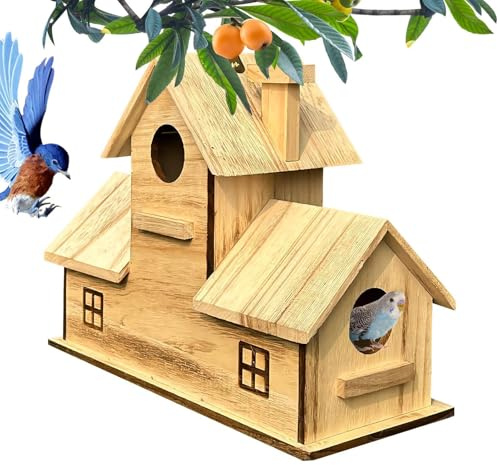 Gabbia per uccelli in legno – Villa per uccelli con ingressi multipli | Casetta esterna con | Per uso interno ed esterno, Casetta resistente alle intemperie per giardino, patio