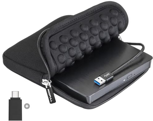 ROOFULL External CD DVD Drive for Laptop, USB 3.0 Type-C Portable CD Burner DVD Player Optical Disc Reader Writer for Windows 11/10 Computer Mac MacBook Linux PC with Protective Carrying Case
