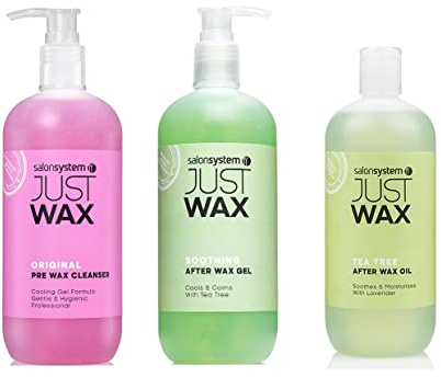 Salon System Wax Cleansing 500ml, Pre-Gel 500ml, Soothing Tea Tree After-Gel