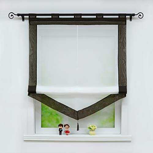 Joyswahl Voile Raffrollo mit Quaste Transparenter Dreieck Rollos mit farbigem Blende »Julia« Schals Fenster Gardine mit Schlaufen BxH 100x140cm Schoko 1 Stück
