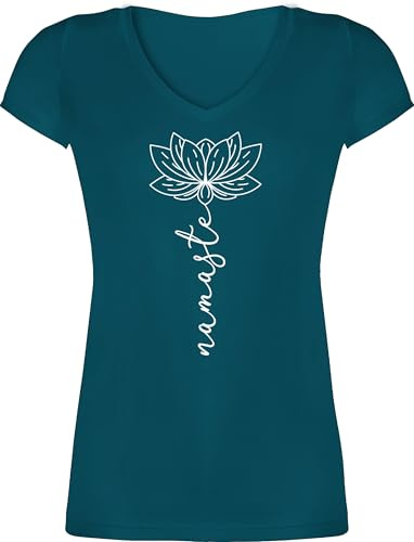 Shirtracer - T-Shirt Damen V Ausschnitt - und Wellness Geschenk - Namaste Lotusblüte Yoga Chakra