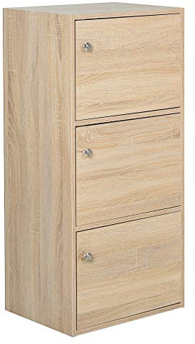 HOMCOM Standschrank Beistellschrank mit 3 Türen 48 x 34 x 100 cm Natur | Aktenschrank, Mehrzweckschrank, Büroschrank, MDF-Platten
