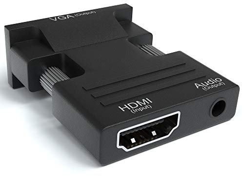 JAMEGA – HDMI auf VGA Adapter 1080P HDTV mit Audio Übertragung Konverter | 3,5mm Audioanschluss | HDMI Buchse zu VGA Stecker für PC, Laptop, Monitor, Beamer UVM.