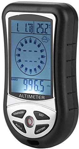 Zerodis Baromètre Altimètre, Altimetre Randonnee Boussole Portable Baromètre numérique Multifonctionnel Électronique Météo Altimètre Baromètre pour Prévision Hand-Hold Camping Outdoor