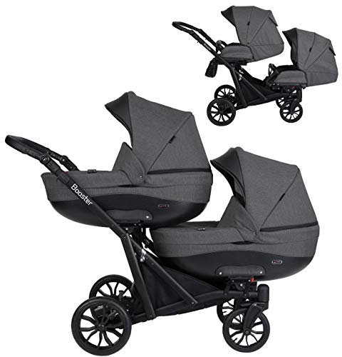KUNERT BOOSTER 2in1 Kinderwagen Komplettset Zwillingskinderwagen Babywagen 2 in 1 Kombikinderwagen Komplettset Geschwisterwagen Kinder Wagen set Zwillingsbuggy Doppelkinderwagen (Graphit, 2 in 1)