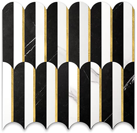 Vamos Tile Peel and Stick Backsplash Seamless Tile,Stick on Backsplash for Kitchen and Bathroom,Marble Look PVC Mixed Metal Gold Self Adhesive Metal Mosaic Tiles (10 Sheets)