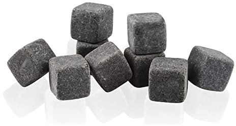 MYSUNBAR Whisky Stones, Pack of 9 Reusable Granite Stones, Ice Cubes, Ice Stones, Whisky Stones, Cooling Stones for Whiskey, Vodka, Gin & Wine, Velvet Bag