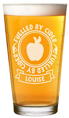 Personalised Pint Glass Shaker Fuelled by Cider Any Name Craft Beer Cider Custom Birthday Dad Grandad Father's Day