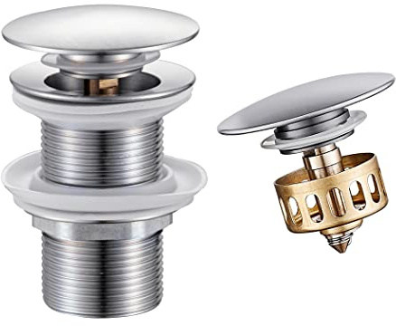 WOMAO Silver avloppsset tvättställ, popup avloppsventil med silkorgar, avloppsventil av mässing, utan bräddavloppsventil