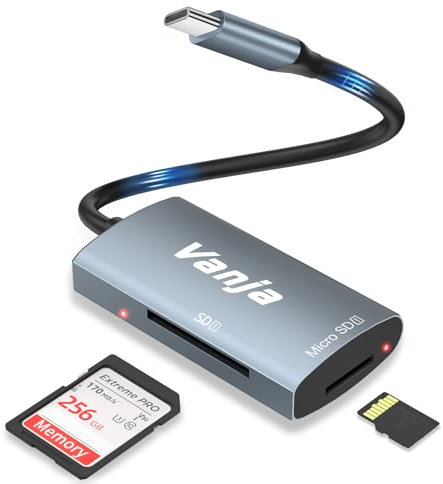 Vanja Lecteur de Carte USB C, Adaptateur de Carte Mémoire Compatible avec M1, MacBook Pro/Air, iPad Pro, Galaxy pour SDXC, SDHC, MMC, RS-MMC, Micro SDXC/SDHC, UHS-I/II