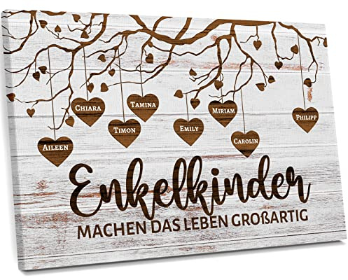 Love Faith personalisierte Leinwand - Meine Enkelkinder - 30x20 cm | Edle Leinwand - Lade ein Foto hoch & lass bis zu 16 Kindernamen eindrucken - Schönes Geschenk für Oma & Opa, 30x20cm