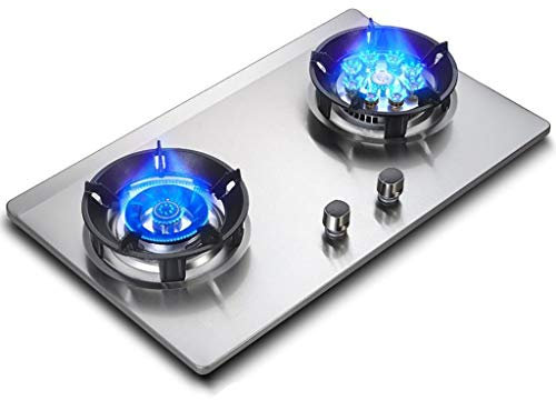 IBOWZ Plaque de Cuisson Gaz Table de Cuisson à gaz intégrée -2 plaques de Cuisson Portables en Fonte (4800W et 7000W),avec Double contrôle de la température,Acier Inoxydable,Facile à Nettoyer [Cla
