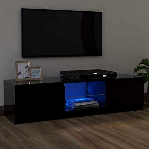 WIFESE Meuble TV avec Lumières LED Noir 120x30x35,5 cm Armoire TV Meuble HiFi Meuble Salon Chambre Table de Télévision Facile à Nettoyer Meuble Rangement Lecteur DVD Magazines
