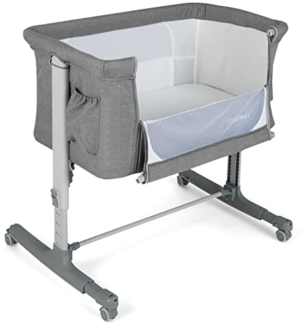GOPLUS 3 in 1 Babywiege, tragbares Beistellbett mit Wiegemodus, abnehmbare Matratze, höhenverstellbar, Taschen & feststellbare Räder, Reisebett für Neugeborene mit Tragetasche (Hellgrau)