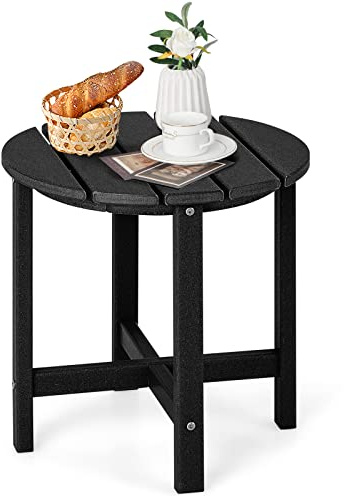 COSTWAY Table d’Appoint Extérieure en HDPE Résistante aux Intempéries Charge 100KG, Table Basse de Jardin Ronde Design Adirondack, pour Patio Terrasse Cour 46 x 46 cm, Noir