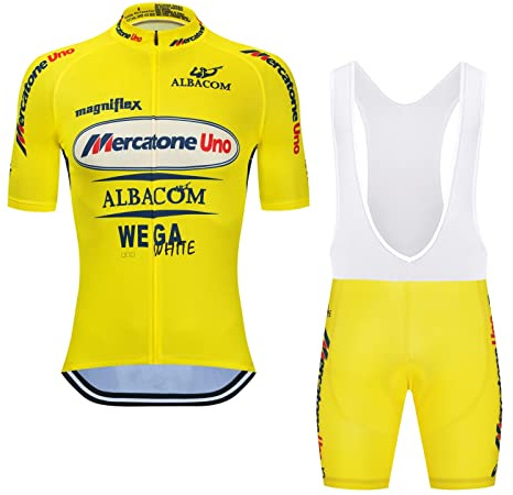 SGCIKER Marco Pantani Gelb Pro Team Retro Mercatone Uno Fahrradtrikot Set Herren Sommer Kurzarm Atmungsaktiv MTB Fahrradbekleidung Trägersets 9D Gel Pad(5XL)