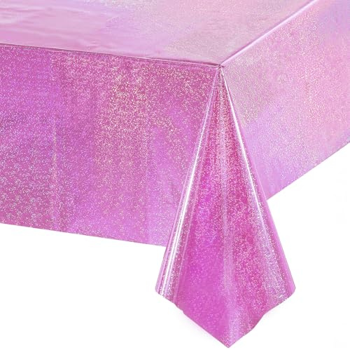 Party Tischdecke Rosa Glitzer - Mädchen Geburtstag Tischdecken Foil Wasserabweisend Einweg Party Deko für Dollhouse Einschulung Schulkind Kpop Einhorn Prinzessin Hello Wutz Babyparty Party