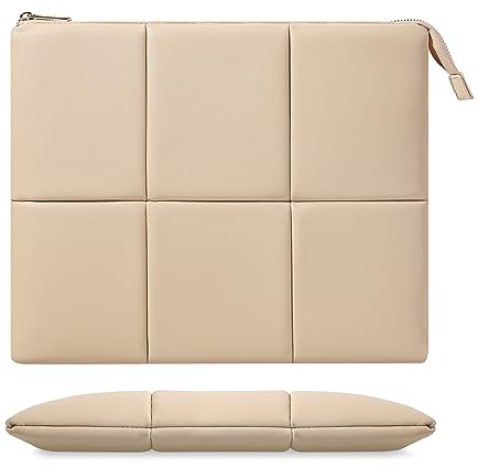 Moko 12,9 Zoll Tablet-Hülle, Puffy Tablet-Tasche passend für 13 Zoll iPad Pro M4 & Air M2 2024, iPad Pro 12,9 Zoll, Galaxy Tab S9+/S8+ 12,4, integriertes Gummiband, PU-Leder-Tragetasche, Sand