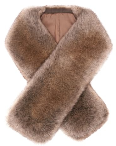 Futrzane Siberian Schal - Fell Schal Damen - Winter Pelzkragen Elegant Pelzschal (Beige Siberian)