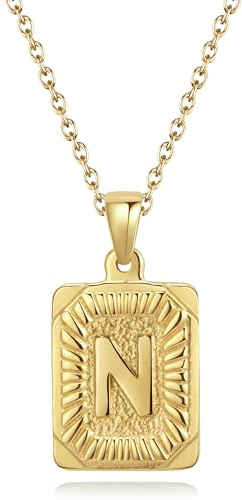 CyxenNova Kette Herren Halskette Herren Gold, Buchstaben Kette A-Z, Königskette Plattenkette Edelstahl Männer, Schmuck für Damen Geschenke (N, Gold)