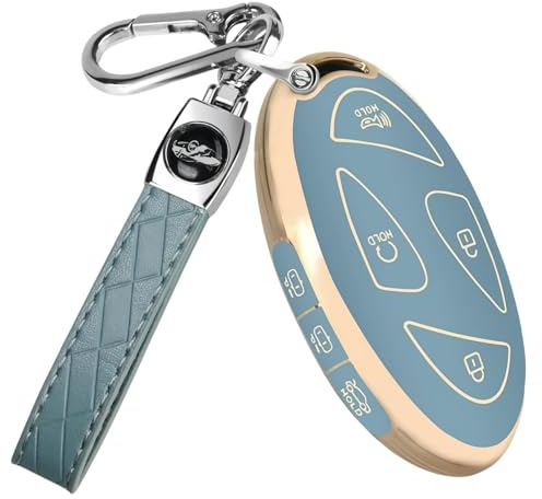 MEDZUK 7 Tasten TPU Schlüsselhülle Kompatibel mit Hyundai Kona SX2 2023-2026 2027, 360° Schutz Autoschlüssel Cover, mit Schlüsselanhänger – Stoßfest, Kratzschutz, Signaltransparent (Blau)