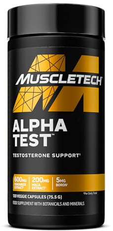 MuscleTech AlphaTest Testosteron-Booster-Ergänzungsmittel für Männer, Trainingsergänzungsmittel, Muskelaufbaumittel für Männer, 200 mg Maca-Extrakt, Zink und Bor, 120 Kapseln, 30 Portionen