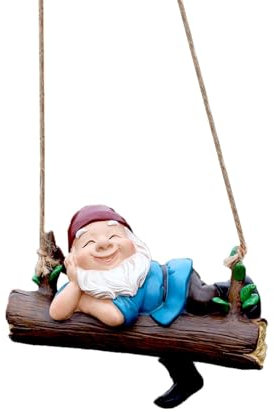 Generic Gnomo Nano Appeso Su Altalena Statua Da Giardino Regalo Scultura in Resina Gnomo Amaca per Aiuola, Albero, Vaso di Fiori, Portico