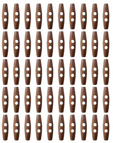 Lot de 50 Boutons en Bois pour Bricolage et Couture - Boutons Tricotés Ovales à 2 Trous pour Chemises, Manteaux et Vêtements Décoratifs