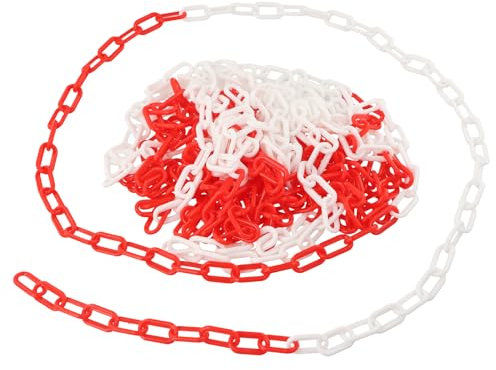 Wisebom Chaîne de Barrière en Plastique 10mx6mm, Chaîne d'avertissement Bicolore Haute Visibilité, Chaînes de Barrière de Sécurité pour Contrôle de Foule Place de Parking (Rouge Blanc)