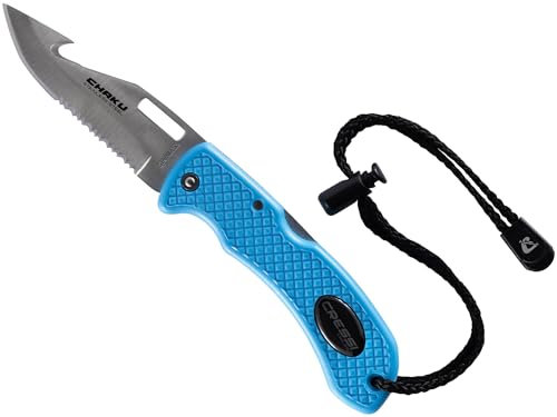 Cressi Chaku Knife Blue - Tauchermesser mit Doppelt Gezahnter und Glatter Rostfreier Klinge, ideal zum Tauchen und für Apnoe, Blau/Rostfreier Klinge, Einheitsgröße, Erwachsene Unisex