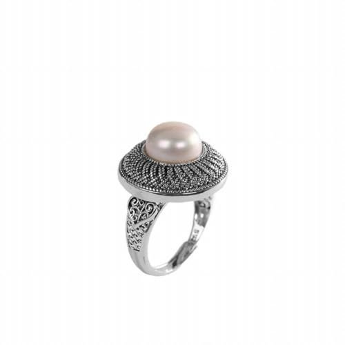 KEDDJI Thai Silber S925 Silber Inlay Süßwasser Perle Ring mit Europäischer Spitze Personalisierte Ring, Perlenring